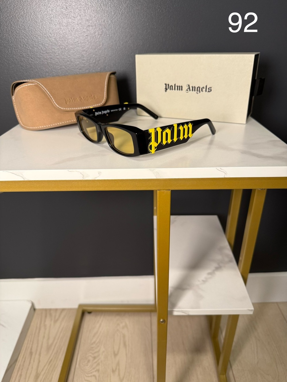 Palm Angels Black Sunglasses with Yellow Temple Logo